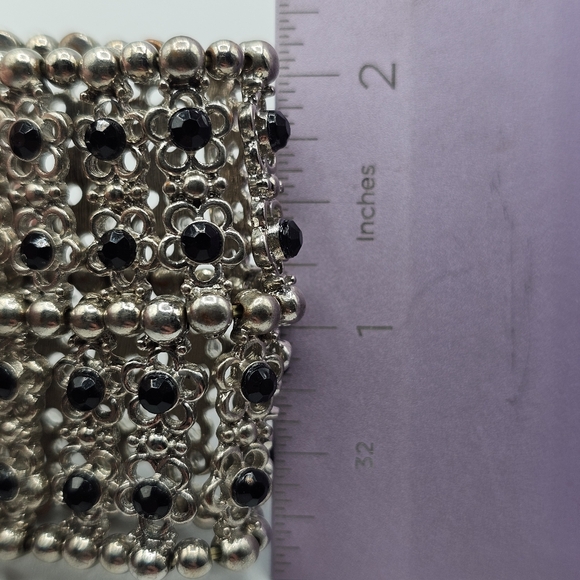 2" Elastic Bracelet Silver and Black - Picture 2 of 2